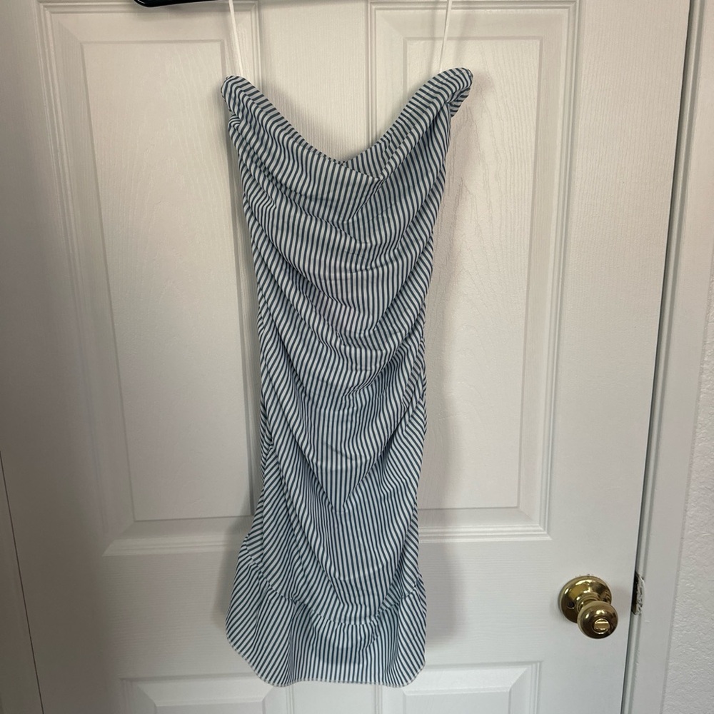 Edikted Blue and White Striped Ruched Bodycon Dress